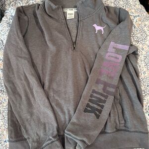 Victoria’s Secret PINK Gray Quarter-Zip Pullover with Purple Accents